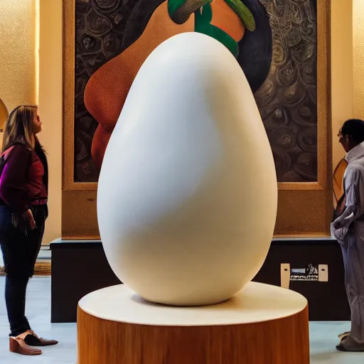 Image similar to a woman standing next to a large wooden ball, a marble sculpture by fernando botero, pexels contest winner, qajar art, full body, windows vista, ray tracing