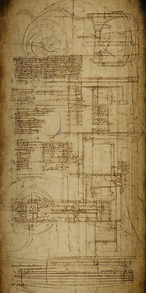 Image similar to undiscovered design blueprints from leonardo da vinci, renaissance, 4 k