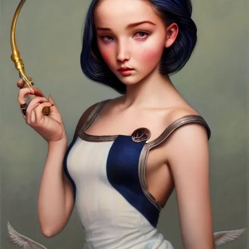 Prompt: tom bagshaw, very beautiful genetic mix of dove cameron madison beer bella poarch in a sailor suit, randomly lustrous colored hair, professionally retouched, focus eyes, ultra realistic soft painting, insanely detailed linework, symmetrical accurate intricate features, behance artstation, 8 k, no artifacts signatures