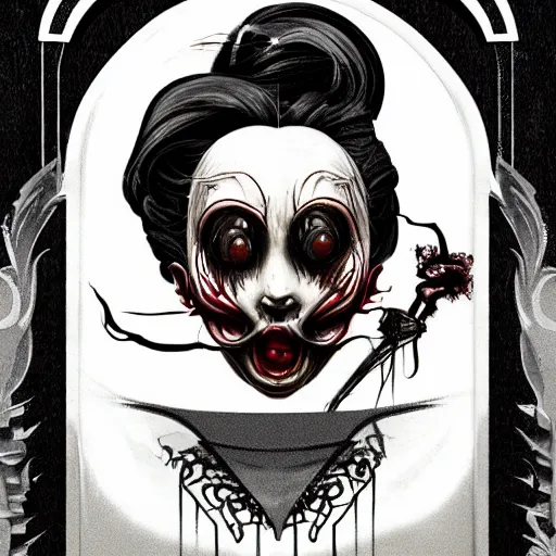 Image similar to hyperreakistic cinematic artnouveau style horrific creepy deformed portraits of layers of fear