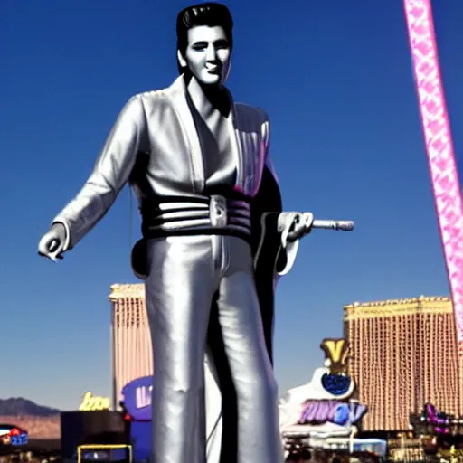 Image similar to Giant Elvis Presley towering over Las Vegas