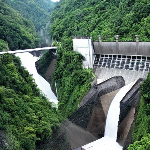 Prompt: hydroelectric dam jungle city
