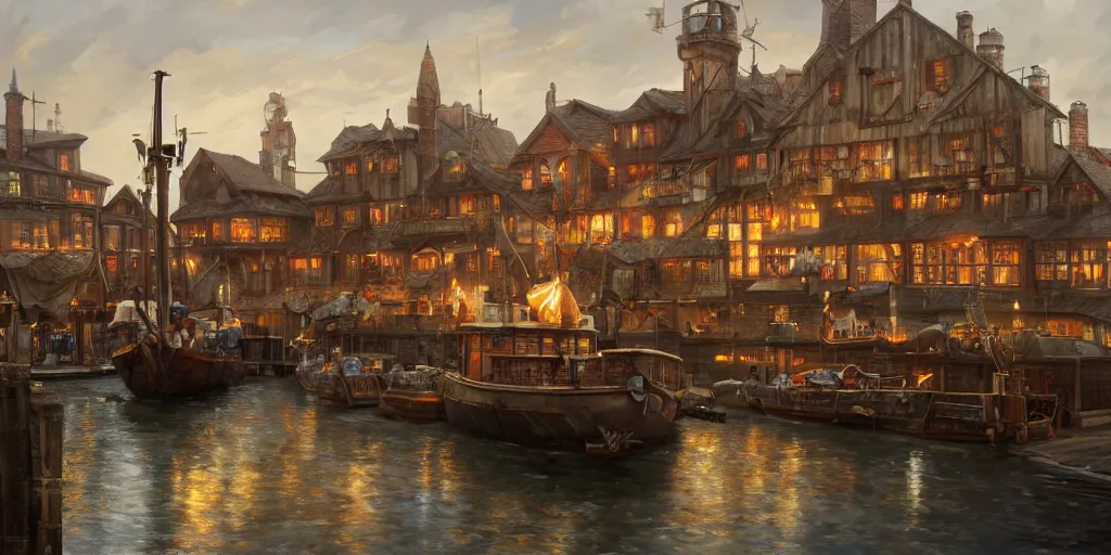 Prompt: empty medieval port town docks lively dockside tavern with a sort of ship theme, pokemon sword and sheild, bright future, social realism, highly detailed, digital painting, artstation, concept art, matte, sharp focus, illustration, art by artgerm and greg rutkowski and alphonse mucha