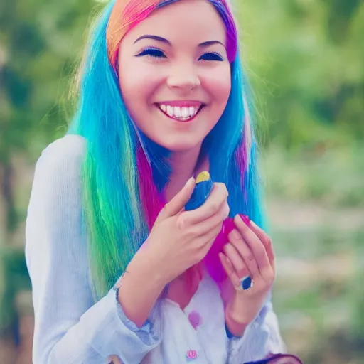 Prompt: a colorful girl with high detail smiles sweetly