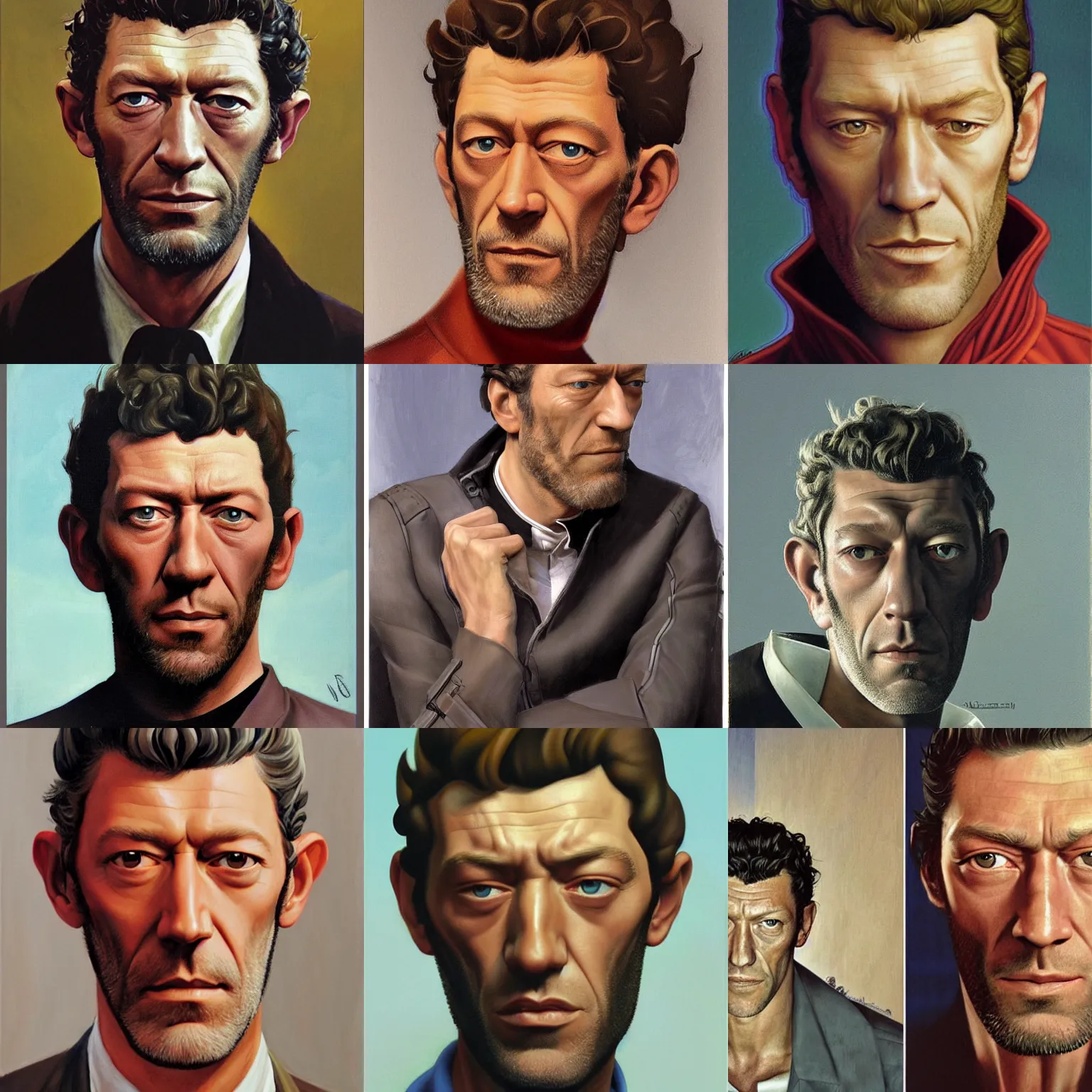 Prompt: vincent cassel portrait by ralph mcquarrie and lucian freu