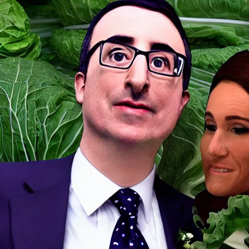 Image similar to john oliver wedding marries a cabbage