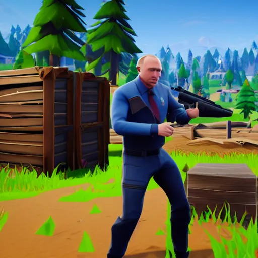 Image similar to vladimir putin as fortnite character, gameplay screenshot