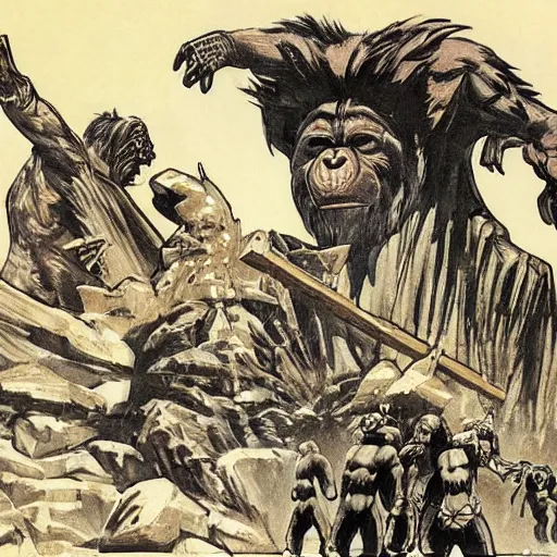 Prompt: planet of the apes in the bronze age highly detailed concept art