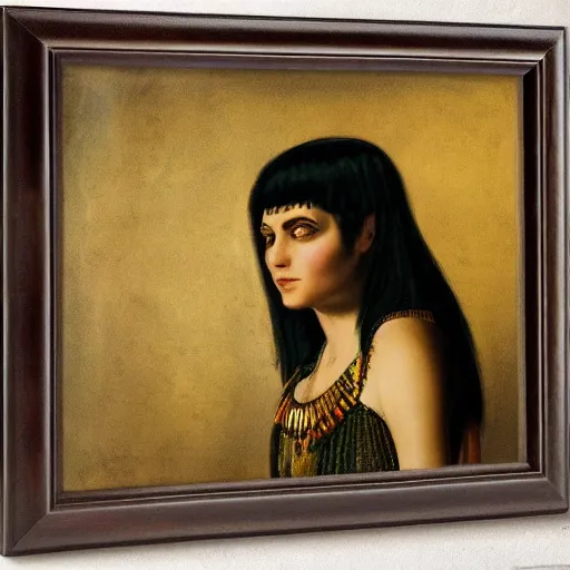 Prompt: portrait of a cleopatra tonalism dark background by old masters