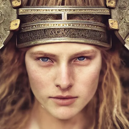 Image similar to portrait of a stunningly beautiful medieval norse maiden, depth of field, zeiss lens, detailed, symmetrical, centered, fashion photoshoot, by Annie Leibovitz and Steve McCurry, David Lazar, Jimmy Nelsson, Breathtaking, 8k resolution, extremely detailed, beautiful, establishing shot, artistic, hyperrealistic, beautiful face, octane render