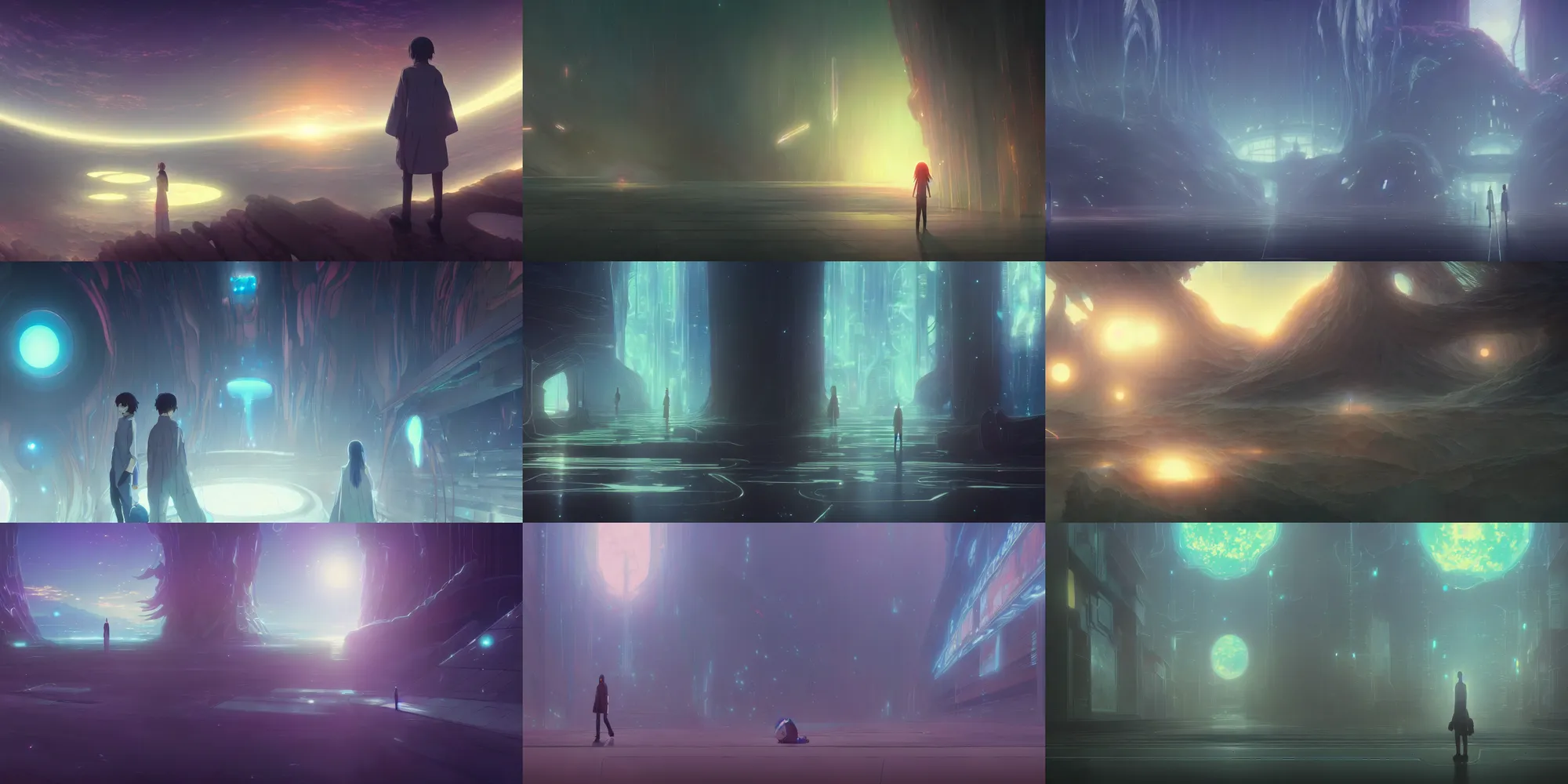 Prompt: a high definition screenshot from the haunting and strange science fiction anime film ; a strange and ethereal dreamscape, digital painting by makoto shinkai, moebius, sabbas apterus, surrealism, trending on artstation