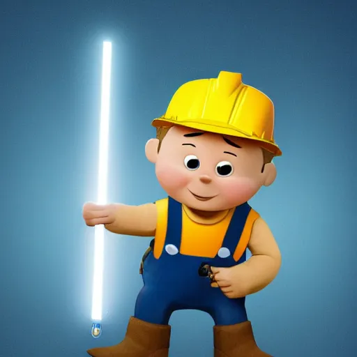 Prompt: bob the builder holding a lightsaber