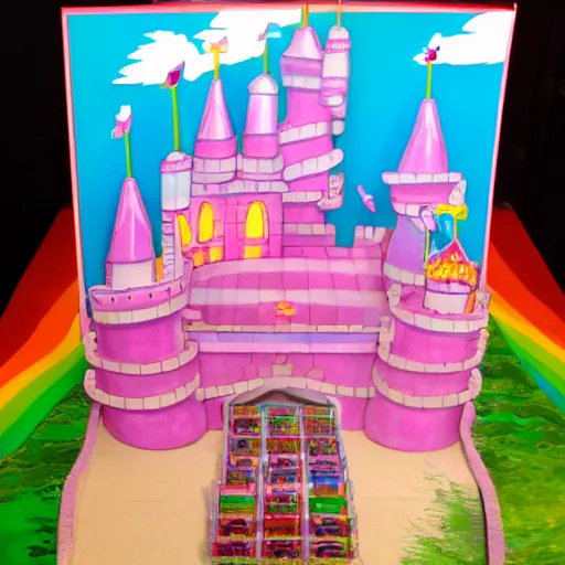 Image similar to candyland castle in the style of studio ghibli