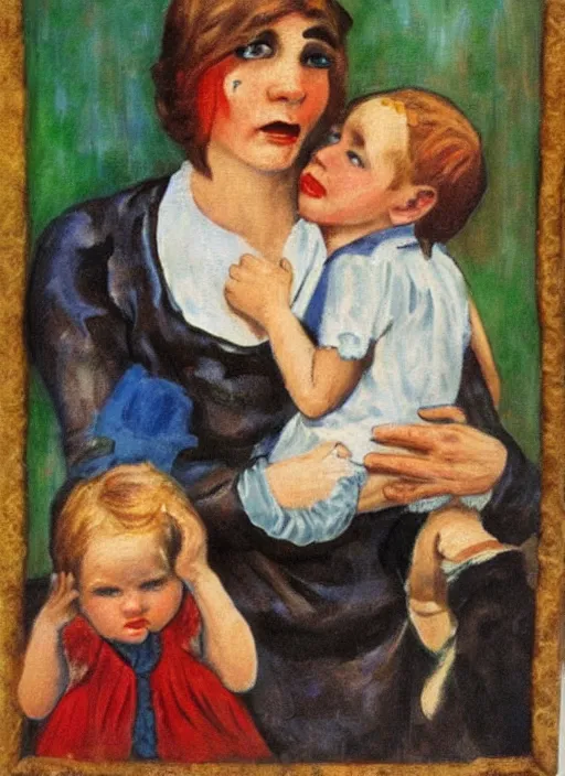 Prompt: mother why do you cry 1 9 2 0 s american painting