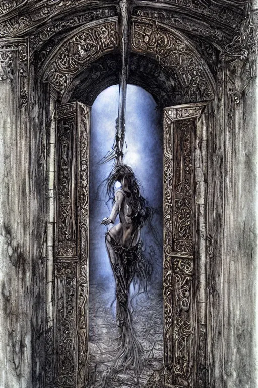 Prompt: the great door of heaven, intrincate details, flesh and blood, painted by luis royo