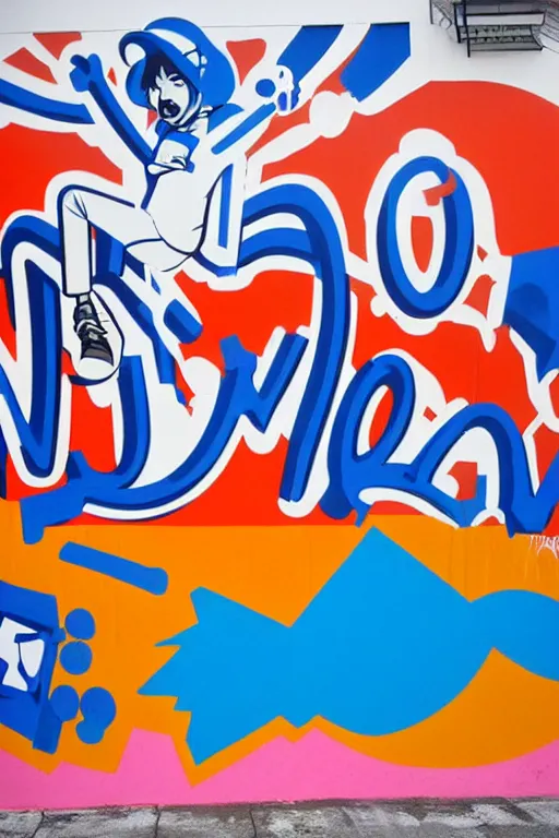 Image similar to crips tagging mural about reddit, realistic, art by tafy laplanche, colored by hiroshi nagai
