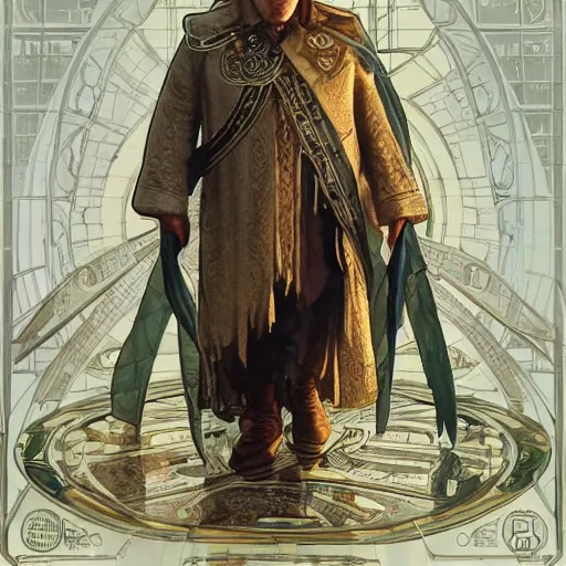 Image similar to [robot Depardieu as president of France! as GTA character, mystic hermit, closeup, D&D, intricate, elegant, highly detailed, digital painting, artstation, concept art, matte, sharp focus, illustration, art by Artgerm and Greg Rutkowski and Alphonse Mucha]