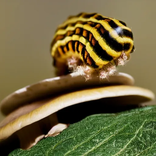 Prompt: caterpillar on a mushroom, POV-Ray
