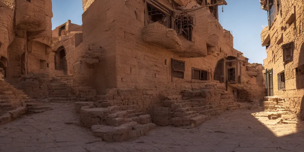 Prompt: a cyberpunk village with nabatean architecture, highly detailed, 4k, photograph, HDR , Minolta X700, 50mm, award winning