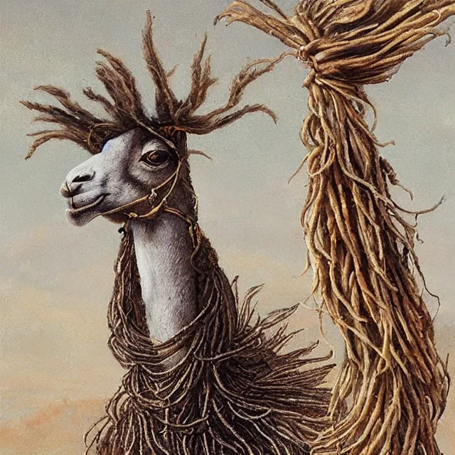 Image similar to llama with dreadlocks, by mandy jurgens, ernst haeckel, el anatsui, by hsiao