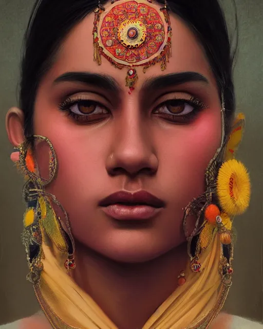 Image similar to highly realistic, beautiful digital art, true to life portrait of a young indian woman, sharp focus, by ilya kuvshinov, by wlop, by tom bagshaw, trending on artstation, cinematic lighting, hyper realism, octane render, 8 k, hyper detailed.