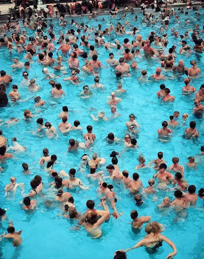 Image similar to “ a mob of angry people stuck in a small square swimming pool ”