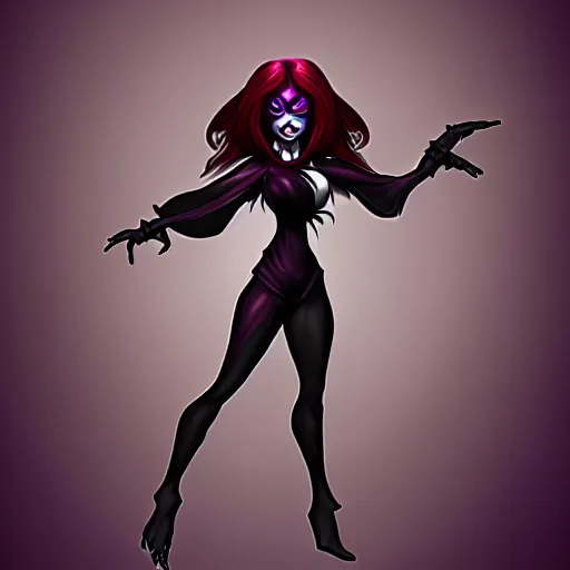 Image similar to dark sorceress in dynamic pose, cartoon style, shadman style