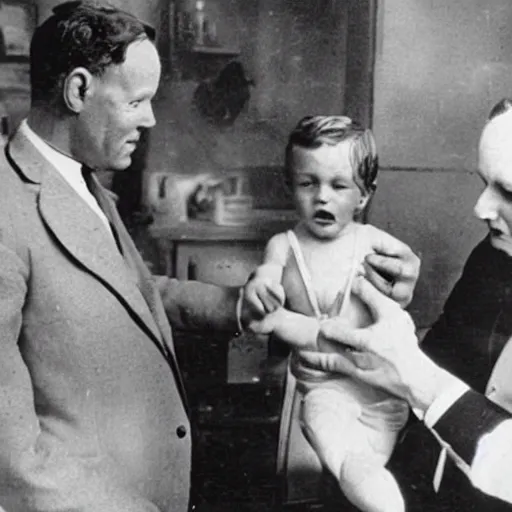 Image similar to Charles Lindbergh trying to keep anyone from finding out he actually ate the baby, 1930s photograph