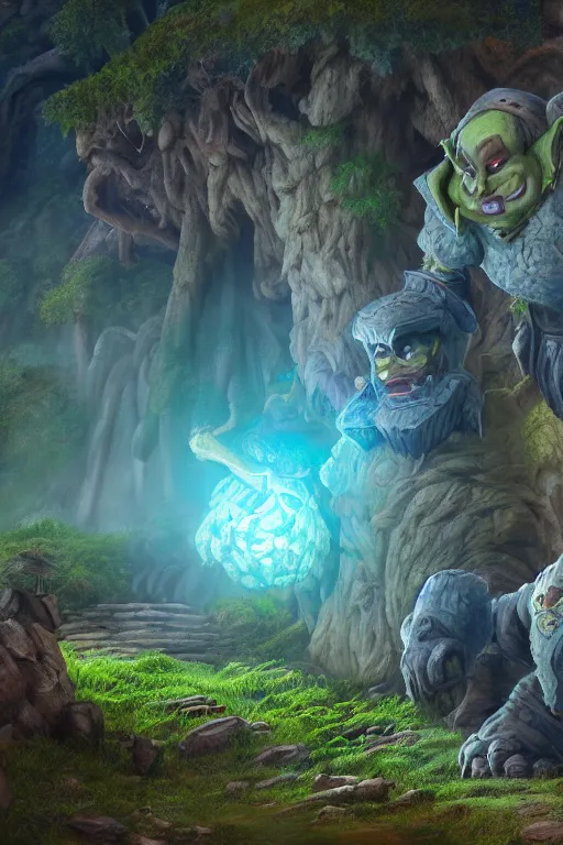 Prompt: zelda fantasy art giant golem troll wood rock, global illumination ray tracing hdr fanart arstation by sung choi and eric pfeiffer and gabriel garza and casper konefal