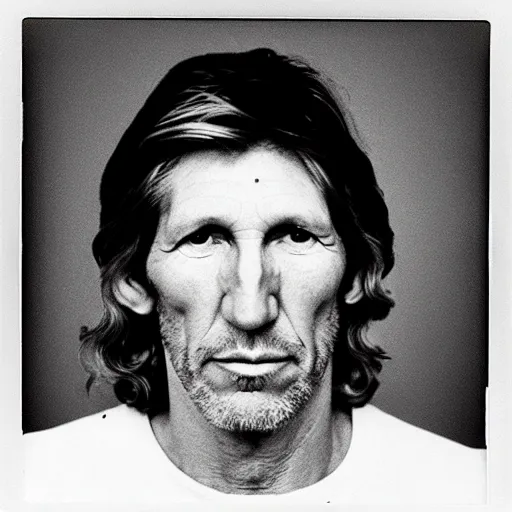 Image similar to Mugshot Portrait of Roger Waters, taken in the 1970s, photo taken on a 1970s polaroid camera, grainy, real life, hyperrealistic, ultra realistic, realistic, highly detailed, epic, HD quality, 8k resolution, body and headshot, film still, front facing, front view, headshot and bodyshot, detailed face, very detailed face