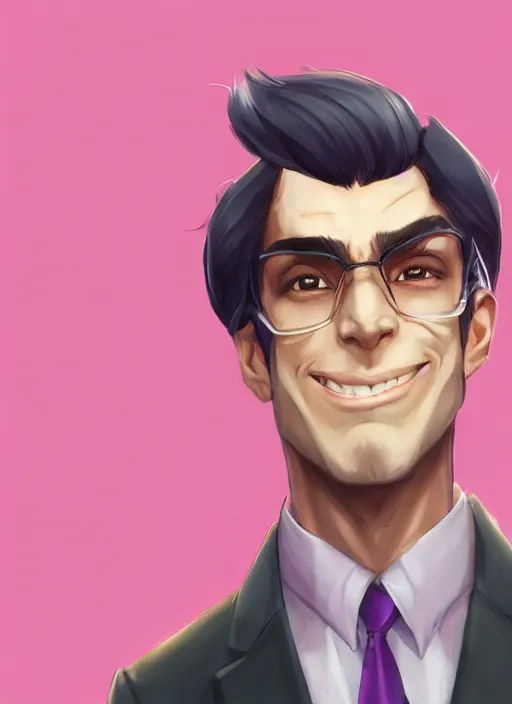 Image similar to a sly and confident male debaters with purple clothes and dark hair, bad smile, character, closeup headshot, in the style of artgerm, artstation, cgsociety, wlop, alexis franklin, charlie bowater, 8 k, detailed