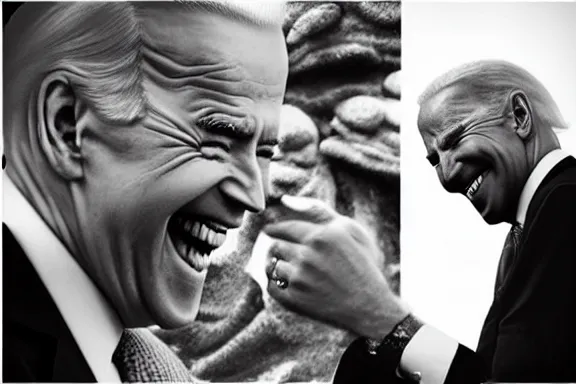 Image similar to “ very very intricate photorealistic photo of the devil and joe biden laughing together, detailed natural lighting, award - winning crisp details ”