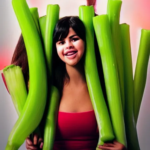 Image similar to photo of human celery as selena gomez face