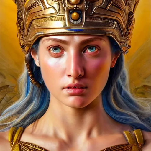 Image similar to hyperrealistic mixed media painting of beautiful goddess Athena, stunning 3d render inspired art by P. Craig Russell and Barry Windsor-Smith, perfect facial symmetry, dim volumetric lighting, 8k octane beautifully detailed render, post-processing, portrait, extremely hyper-detailed, intricate, epic composition, cinematic lighting, masterpiece, trending on artstation, very very detailed, masterpiece, stunning