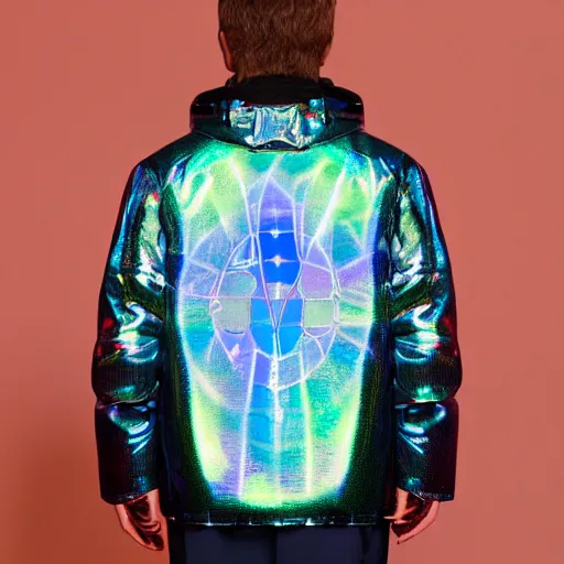 Image similar to Solarpunk hologram on a winter jacket