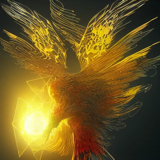 Prompt: firebird of smart matter, metamaterial, metal, laser, and nanotechnology, digital art, featured on artstation, daily deviation, detailed, sharp focus