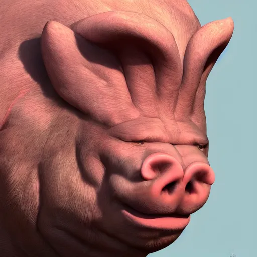 Image similar to human - pig hybrid, close up face, 8 k, hyperrealistic, trending on artstation