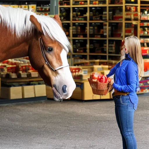 Prompt: horse shopping for groceries, 4k