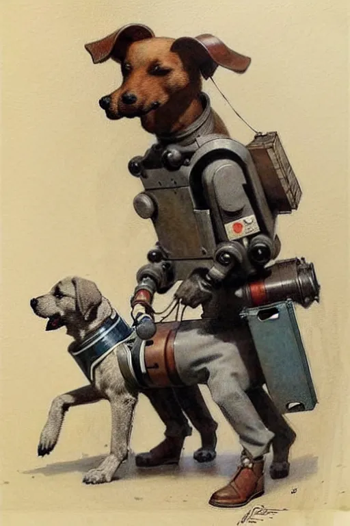 Image similar to (((((1950s boy and his robot box shaped k9 dog. muted colors.))))) by Jean-Baptiste Monge !!!!!!!!!!!!!!!!!!!!!!!!!!!