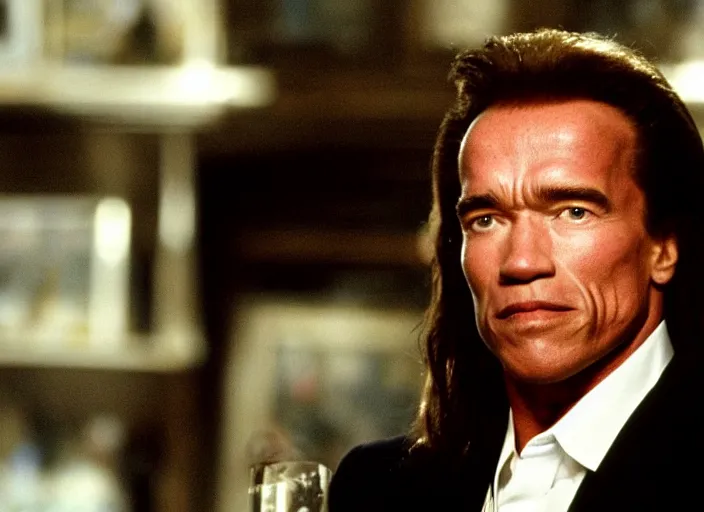 Image similar to arnold schwarzenegger in a still from the movie The Room (2003)