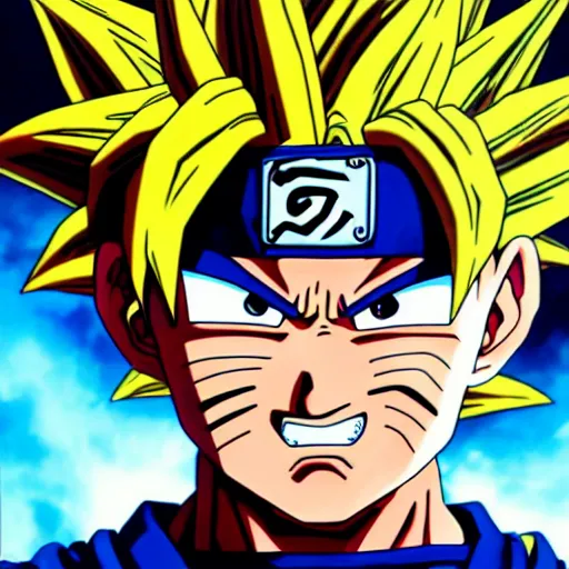 Image similar to ultra realistic portrait painting of a fusion of goku and naruto, art by akira toriyama, 4 k, dragon ball artstyle, cel shaded, highly detailed, epic lighting, full body