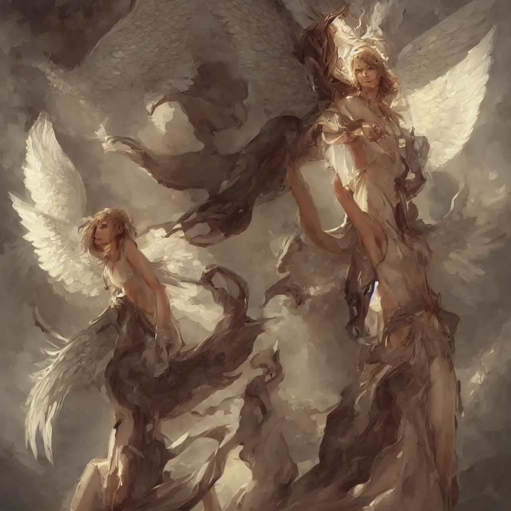 Image similar to beautiful diagram of a biblically accurate angel, art by scott davidson, albert aublet, krenz cushart, artem demura