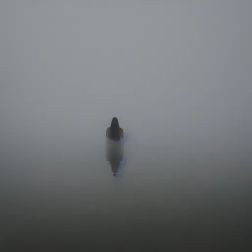 Image similar to person swimming in fog, eerie, dark