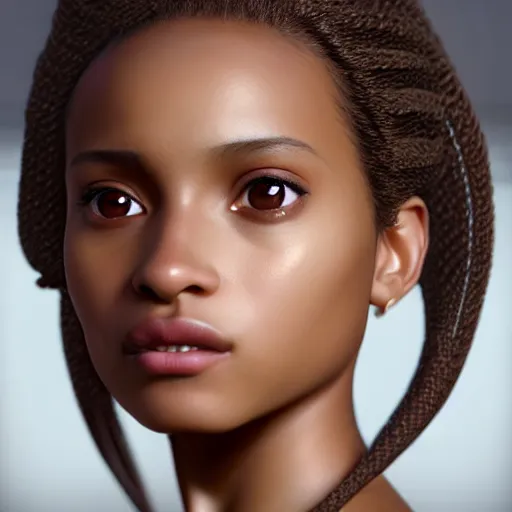 Image similar to a photorealistic hyperrealistic, bright brown eyes, light skinned african american young girl, ponytail hair, flawless face, beautiful lips, cute face, gorgeous white veil, by wlop, artgerm, greg rutwoski, alphonse mucha, beautiful dynamic dramatic low - light moody lighting, cinematic atmosphere, artstation, concept design art, octane render, 8 k