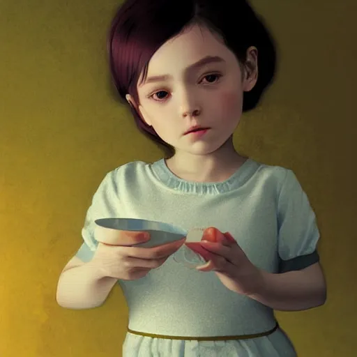 Image similar to little girl in pajama. digital artwork made by ilya kuvshinov, inspired by balthus, highly detailed, realistic,