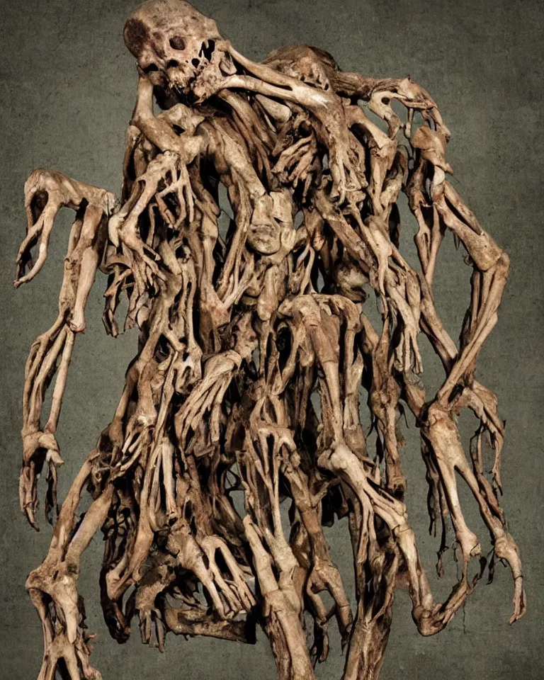 Image similar to A wretched mythical tree made of human flesh, limbs and bones.