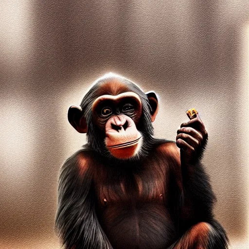 Image similar to a chimp wearing a suit smoking a cigar, dramatic lighting, cinematic, establishing shot, extremly high detail, photorealistic, cinematic lighting, artstation, style by James Gurney