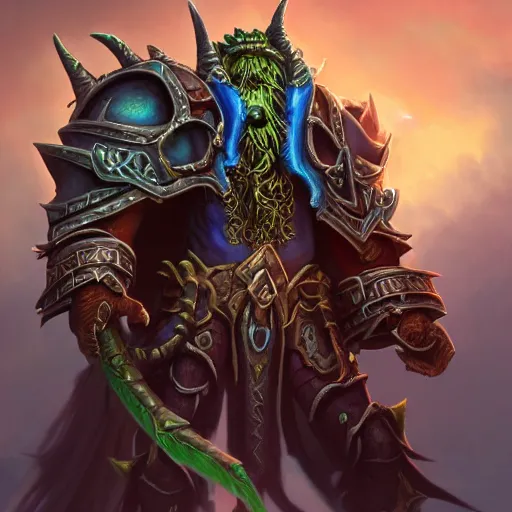 Prompt: kel'thuzad, world of warcraft, artstation, extremely detailed, 8 k, high quality, beatufil painting, chains