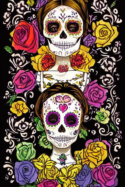 Image similar to illustration of a sugar skull day of the dead girl, art by john singer sargent