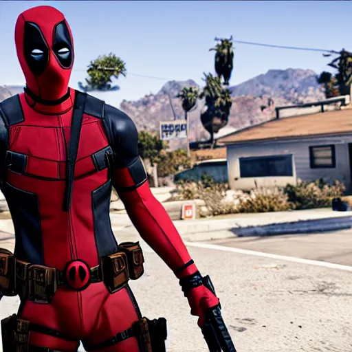 Image similar to deadpool in gta 5 4 k detailed super realistic